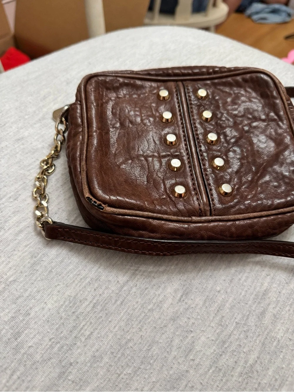 MICHAEL Michael Kors Brown Leather Crossbody with Gold-Tone Studs